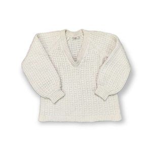 Faherty Aria Baby Alpaca Wool Balloon Sleeve V Neck Pullover Womens Medium